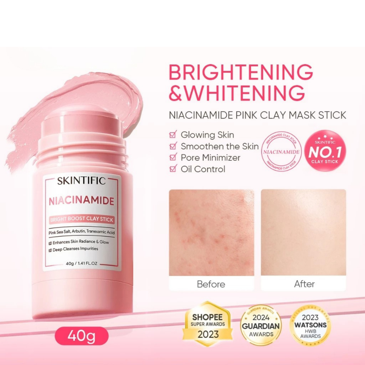 Niacinamide Bright Boost Pink Clay Mask Stick 40g | Aria + Dahlia Skin