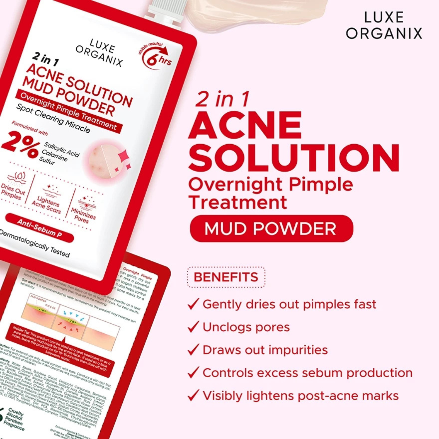 2in1 Acne Solution Mud Powder Overnight Pimple Treatment 9g